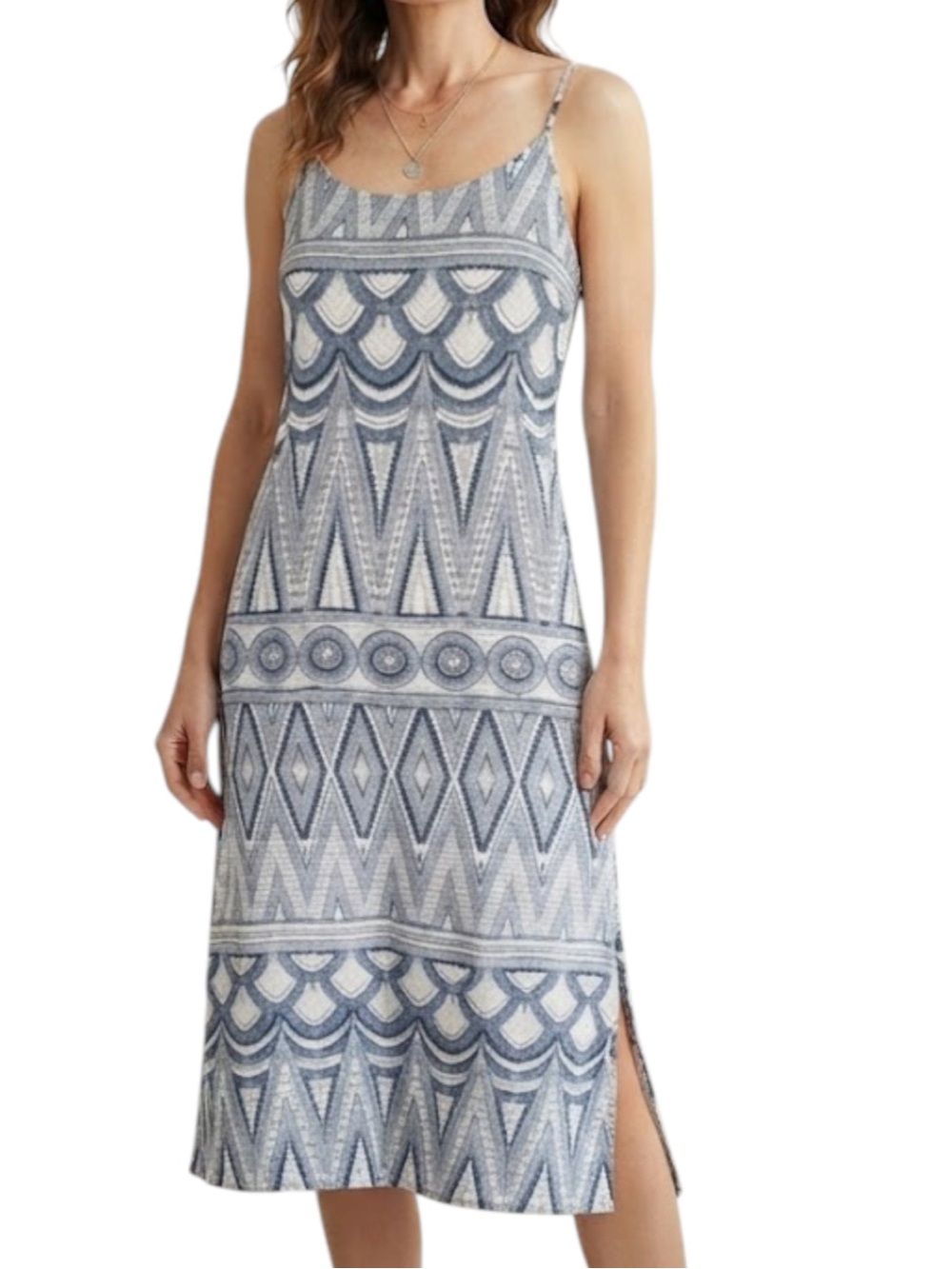 H&M Geometric Aztec Print Spaghetti Strap Midi Dress Blue Small